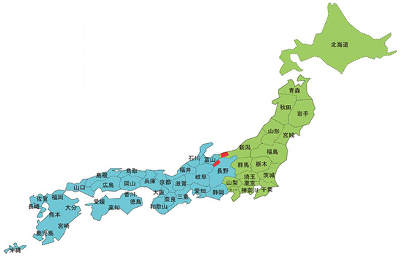 50Hz、60Hz対応分布図