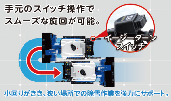 除雪機の選び方,手元のスイッチ操作でスムーズの旋回が可能